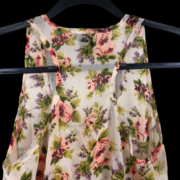 Vtg Wet Seal Sheer Razor Back Tank Yop Pink & Purple Floral Print sz S - Picture 9 of 9